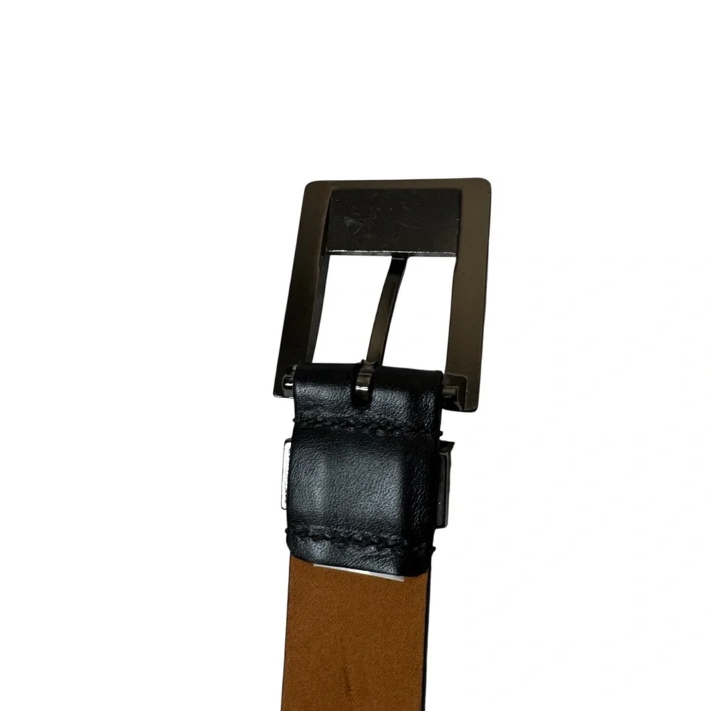 Tulliani Black Calfskin Leather Belt with‎ Silver Tone Buckle Mens Size 44